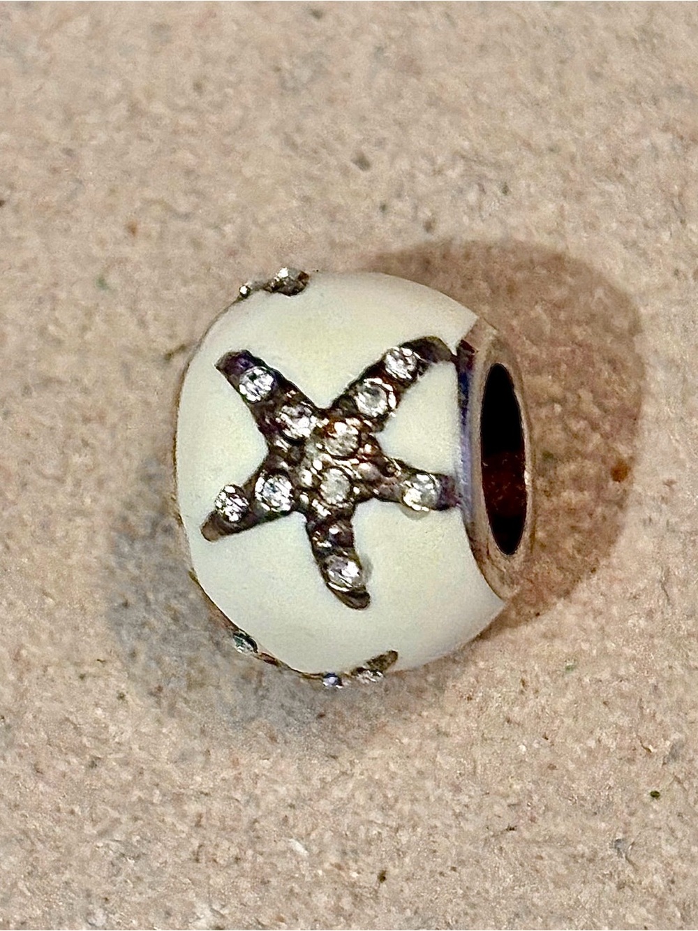 Brighton Ahoy Starfish bead Off-white enamel Crystals & silver starfish Retired